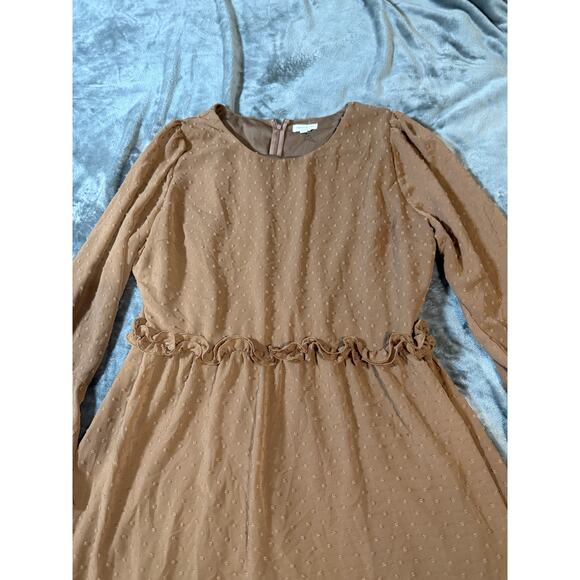NWOT Chic Soul Size 1X Brown Bell Sleeve Round Neck Blouse Tunic Dress Swiss Dot - Picture 4 of 7